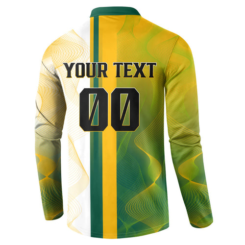 Personalized Australia Soccer Kangaroo Button Sweatshirt World Football Mascot Green Gold Abstract Wave