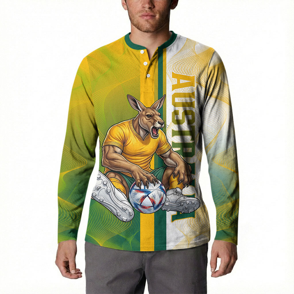 Personalized Australia Soccer Kangaroo Button Sweatshirt World Football Mascot Green Gold Abstract Wave