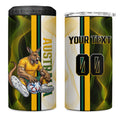 Personalized Australia Soccer Kangaroo 4 in 1 Can Cooler Tumbler World Football Mascot Green Gold Abstract Wave