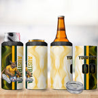Personalized Australia Soccer Kangaroo 4 in 1 Can Cooler Tumbler World Football Mascot Green Gold Abstract Wave