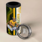 Personalized Australia Soccer Kangaroo 4 in 1 Can Cooler Tumbler World Football Mascot Green Gold Abstract Wave