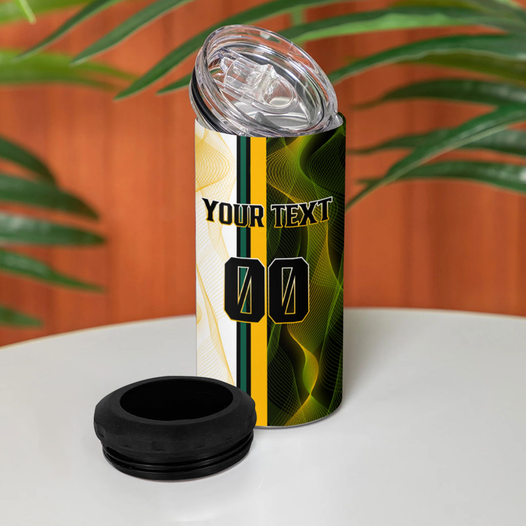 Personalized Australia Soccer Kangaroo 4 in 1 Can Cooler Tumbler World Football Mascot Green Gold Abstract Wave
