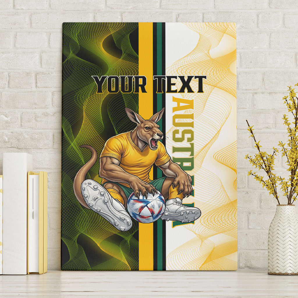 Personalized Australia Soccer Kangaroo Canvas Wall Art World Football Mascot Green Gold Abstract Wave