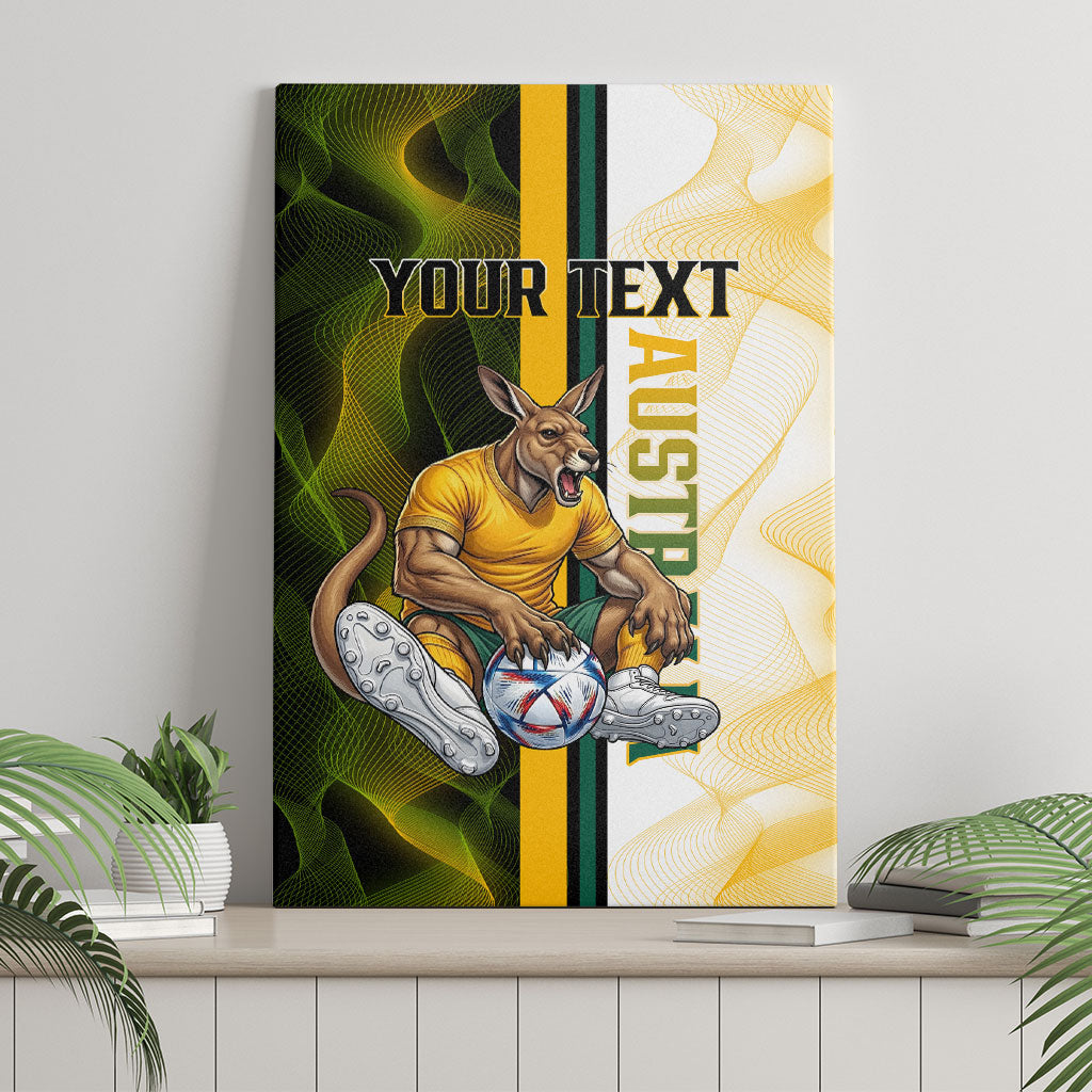 Personalized Australia Soccer Kangaroo Canvas Wall Art World Football Mascot Green Gold Abstract Wave