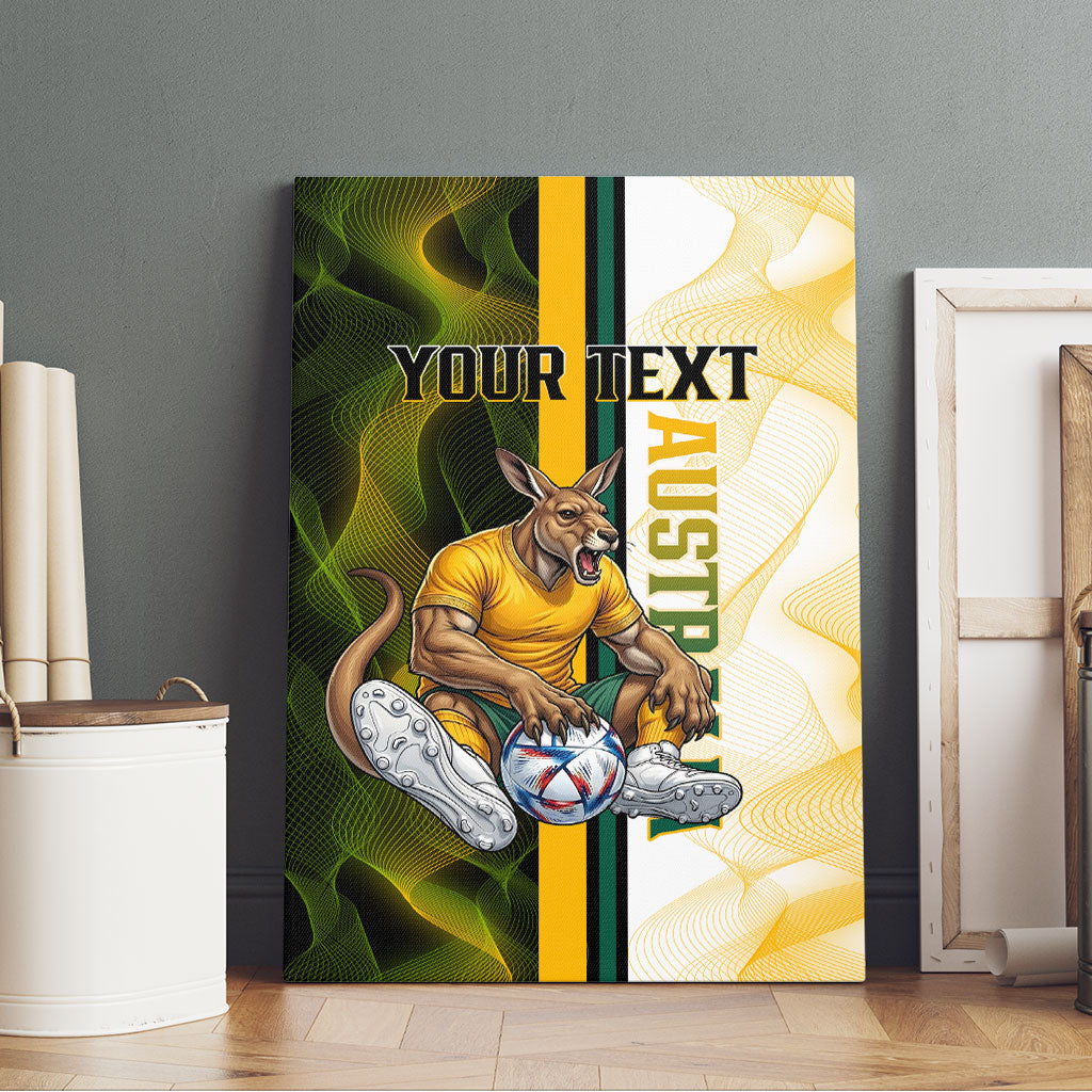 Personalized Australia Soccer Kangaroo Canvas Wall Art World Football Mascot Green Gold Abstract Wave