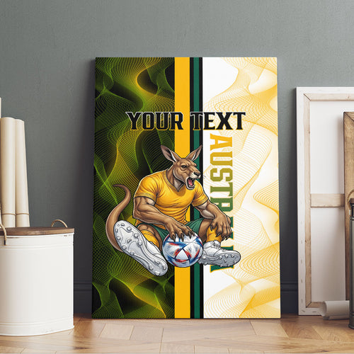 Personalized Australia Soccer Kangaroo Canvas Wall Art World Football Mascot Green Gold Abstract Wave