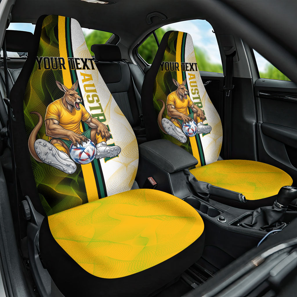 Personalized Australia Soccer Kangaroo Car Seat Cover World Football Mascot Green Gold Abstract Wave