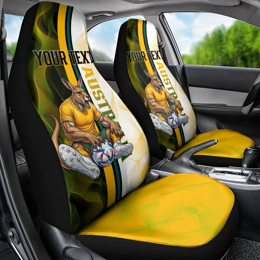 Personalized Australia Soccer Kangaroo Car Seat Cover World Football Mascot Green Gold Abstract Wave