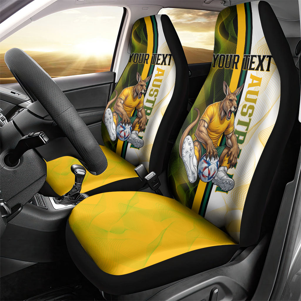Personalized Australia Soccer Kangaroo Car Seat Cover World Football Mascot Green Gold Abstract Wave
