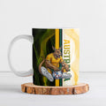 Personalized Australia Soccer Kangaroo Ceramic Mug World Football Mascot Green Gold Abstract Wave