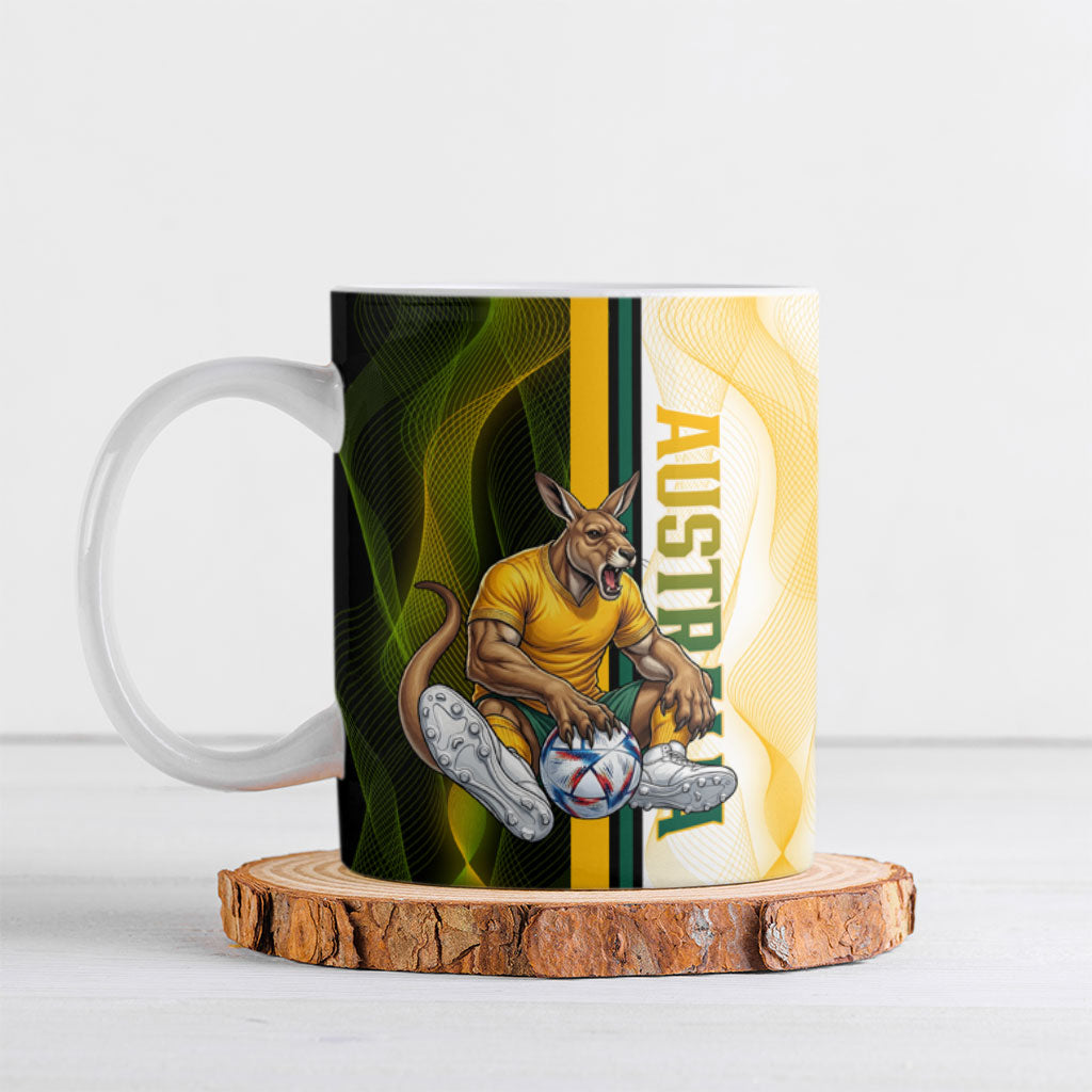 Personalized Australia Soccer Kangaroo Ceramic Mug World Football Mascot Green Gold Abstract Wave