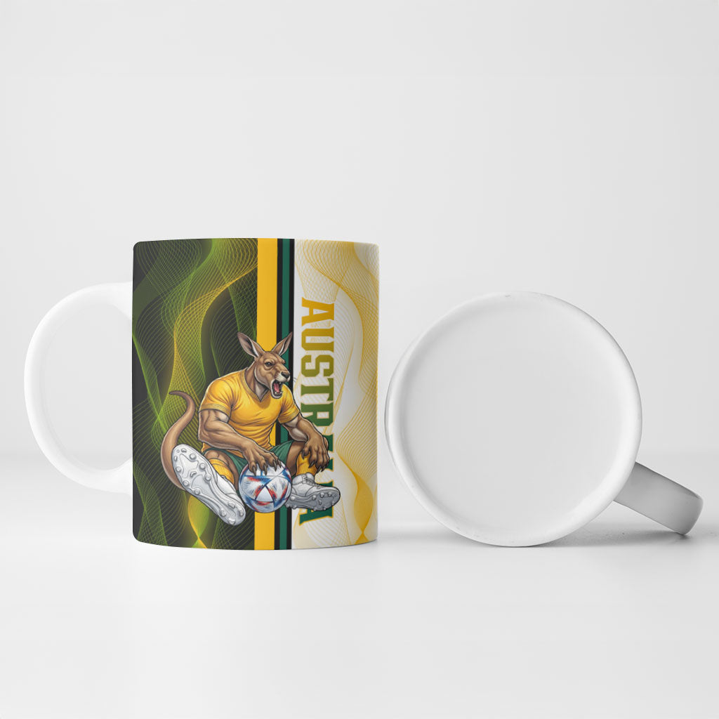 Personalized Australia Soccer Kangaroo Ceramic Mug World Football Mascot Green Gold Abstract Wave