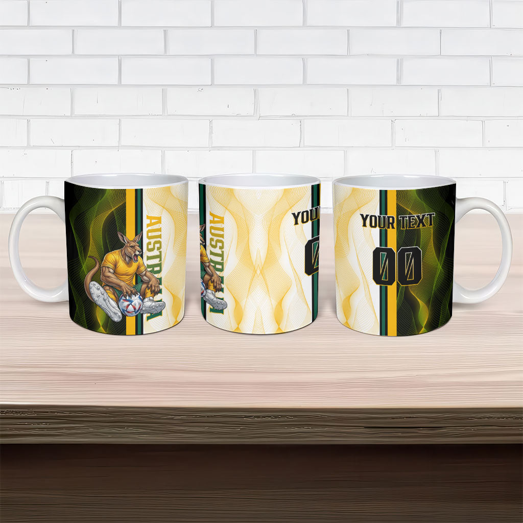 Personalized Australia Soccer Kangaroo Ceramic Mug World Football Mascot Green Gold Abstract Wave