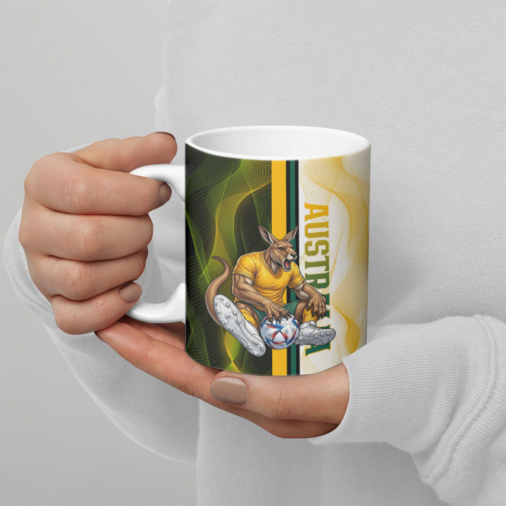 Personalized Australia Soccer Kangaroo Ceramic Mug World Football Mascot Green Gold Abstract Wave