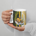 Personalized Australia Soccer Kangaroo Ceramic Mug World Football Mascot Green Gold Abstract Wave