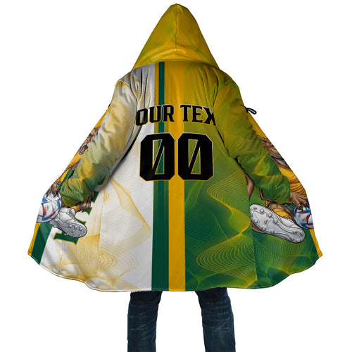 Personalized Australia Soccer Kangaroo Cloak World Football Mascot Green Gold Abstract Wave