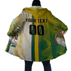 Personalized Australia Soccer Kangaroo Cloak World Football Mascot Green Gold Abstract Wave