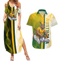 Personalized Australia Soccer Kangaroo Couples Matching Summer Maxi Dress and Hawaiian Shirt World Football Mascot Green Gold Abstract Wave