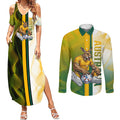 Personalized Australia Soccer Kangaroo Couples Matching Summer Maxi Dress and Long Sleeve Button Shirt World Football Mascot Green Gold Abstract Wave