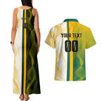 Personalized Australia Soccer Kangaroo Couples Matching Tank Maxi Dress and Hawaiian Shirt World Football Mascot Green Gold Abstract Wave