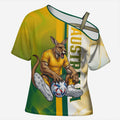 Personalized Australia Soccer Kangaroo Cross Shoulder Shirt World Football Mascot Green Gold Abstract Wave