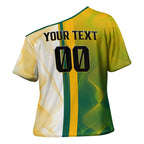 Personalized Australia Soccer Kangaroo Cross Shoulder Shirt World Football Mascot Green Gold Abstract Wave