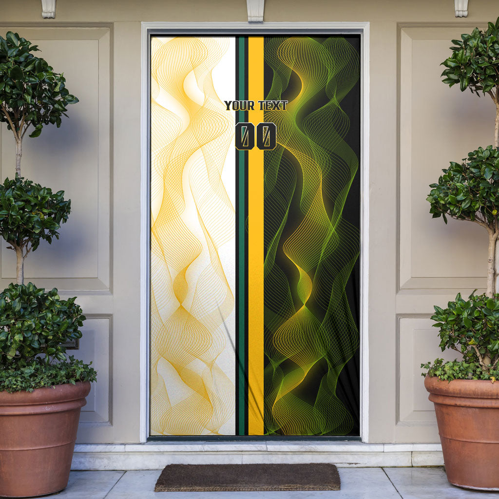 Personalized Australia Soccer Kangaroo Door Cover World Football Mascot Green Gold Abstract Wave