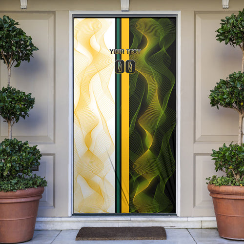 Personalized Australia Soccer Kangaroo Door Cover World Football Mascot Green Gold Abstract Wave