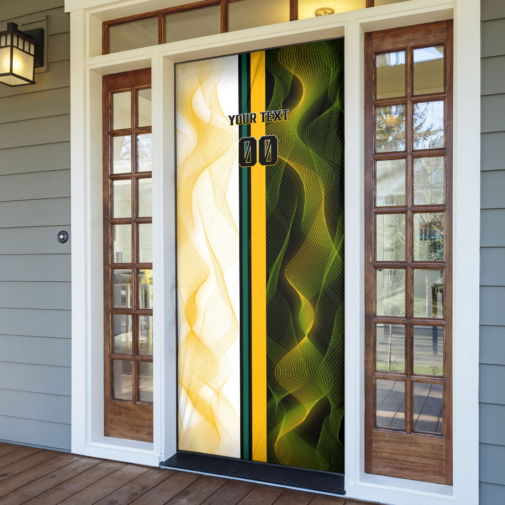 Personalized Australia Soccer Kangaroo Door Cover World Football Mascot Green Gold Abstract Wave