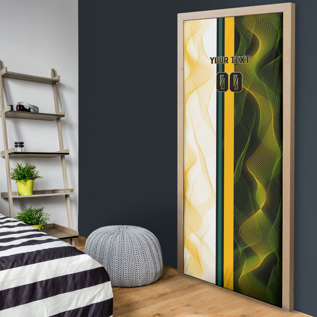 Personalized Australia Soccer Kangaroo Door Cover World Football Mascot Green Gold Abstract Wave