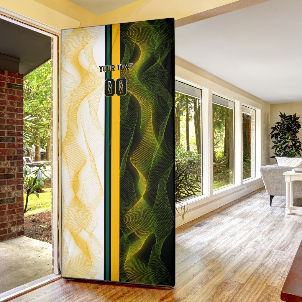 Personalized Australia Soccer Kangaroo Door Cover World Football Mascot Green Gold Abstract Wave