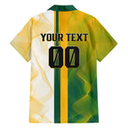 Personalized Australia Soccer Kangaroo Family Matching Off Shoulder Short Dress and Hawaiian Shirt World Football Mascot Green Gold Abstract Wave