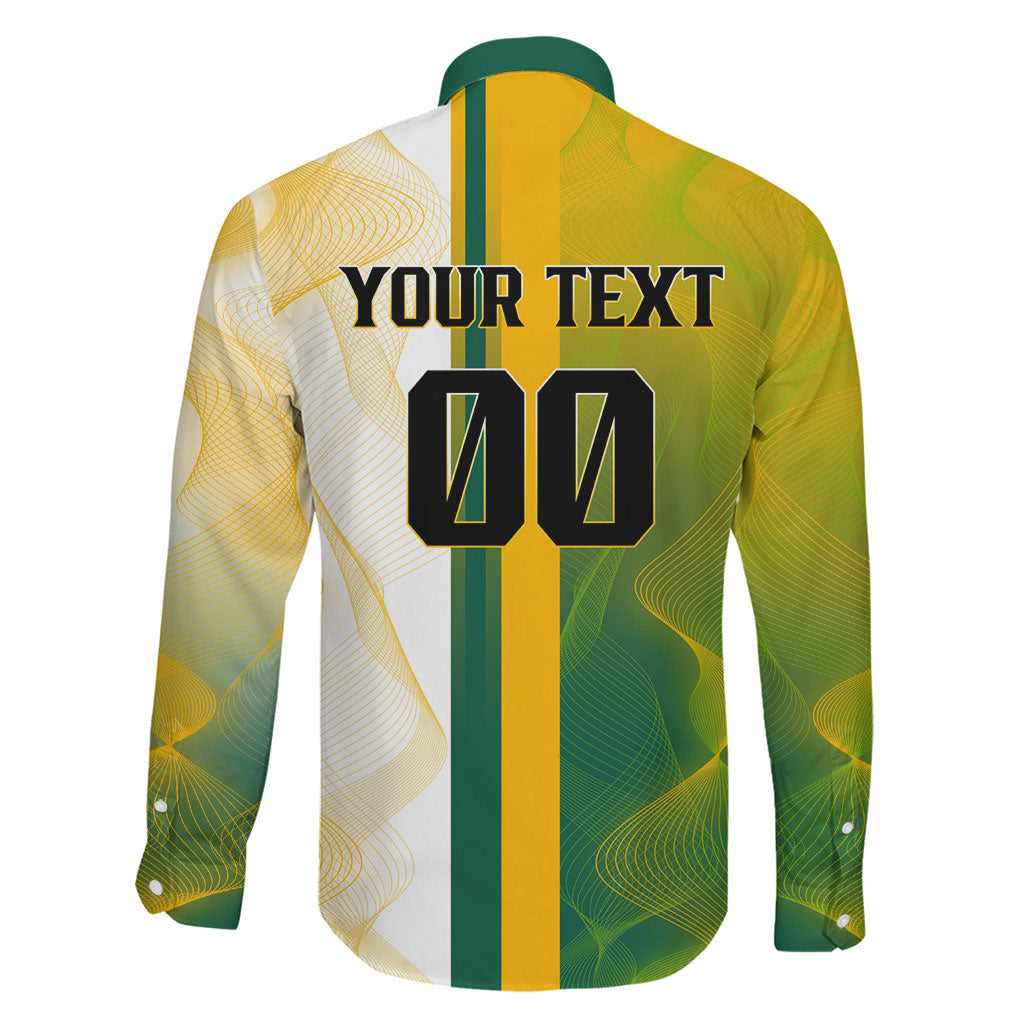 Personalized Australia Soccer Kangaroo Family Matching Off Shoulder Short Dress and Hawaiian Shirt World Football Mascot Green Gold Abstract Wave