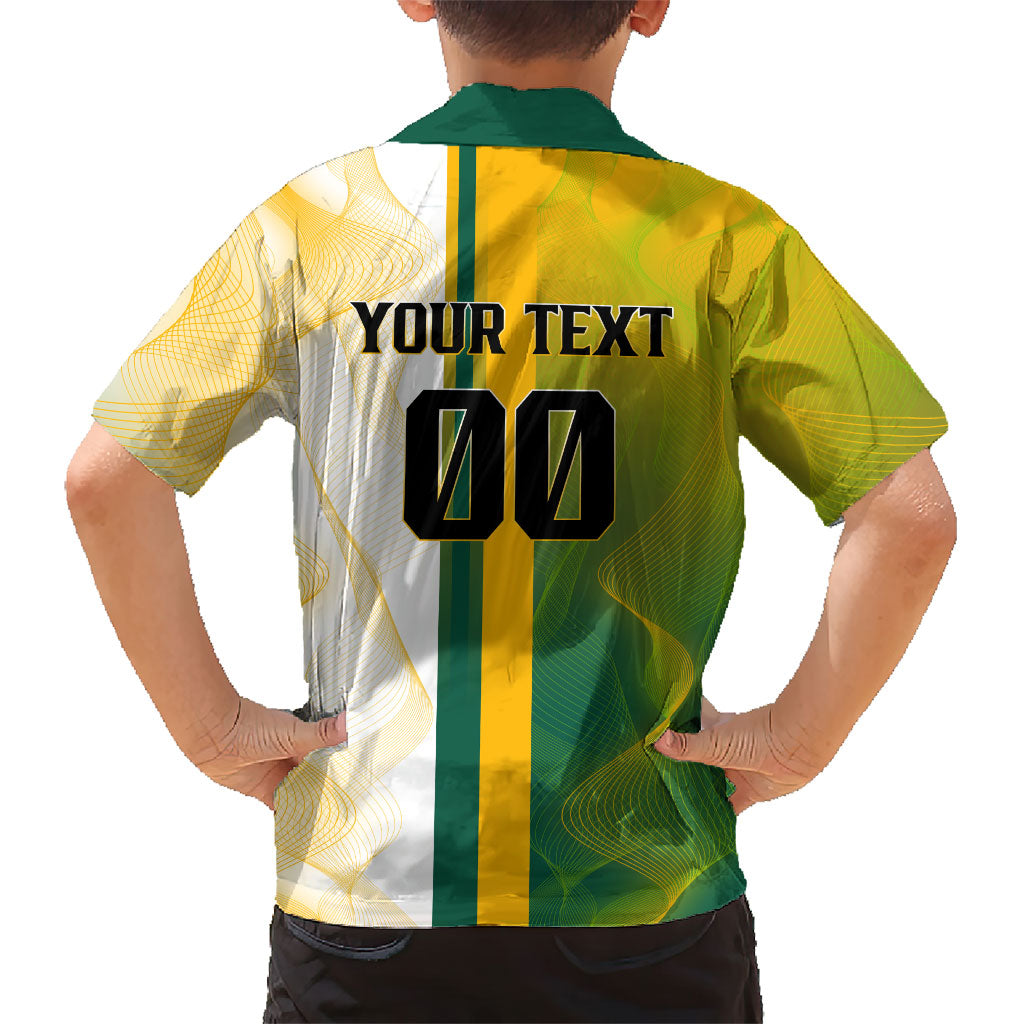 Personalized Australia Soccer Kangaroo Family Matching Short Sleeve Bodycon Dress and Hawaiian Shirt World Football Mascot Green Gold Abstract Wave