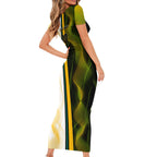 Personalized Australia Soccer Kangaroo Family Matching Short Sleeve Bodycon Dress and Hawaiian Shirt World Football Mascot Green Gold Abstract Wave