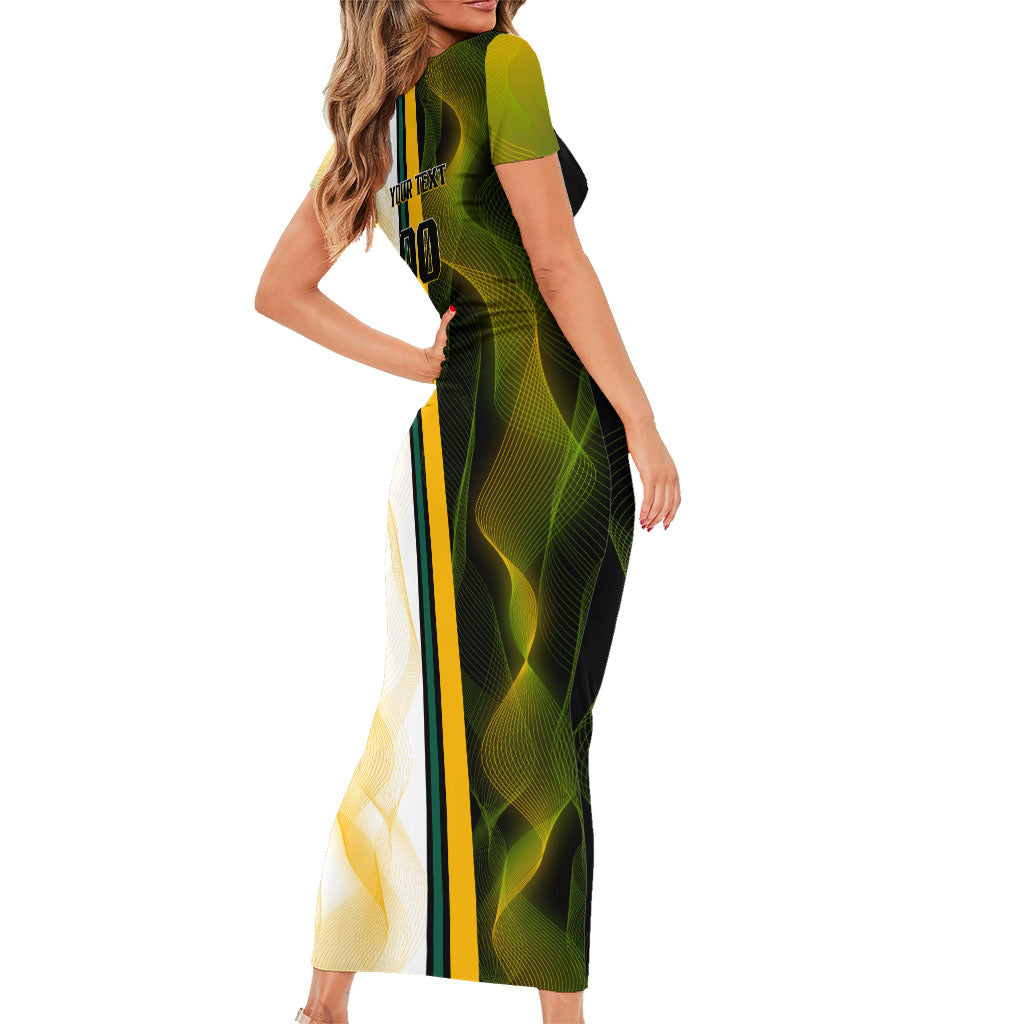 Personalized Australia Soccer Kangaroo Family Matching Short Sleeve Bodycon Dress and Hawaiian Shirt World Football Mascot Green Gold Abstract Wave