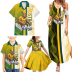 Personalized Australia Soccer Kangaroo Family Matching Summer Maxi Dress and Hawaiian Shirt World Football Mascot Green Gold Abstract Wave