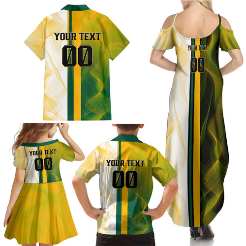 Personalized Australia Soccer Kangaroo Family Matching Summer Maxi Dress and Hawaiian Shirt World Football Mascot Green Gold Abstract Wave