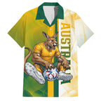 Personalized Australia Soccer Kangaroo Family Matching Summer Maxi Dress and Hawaiian Shirt World Football Mascot Green Gold Abstract Wave