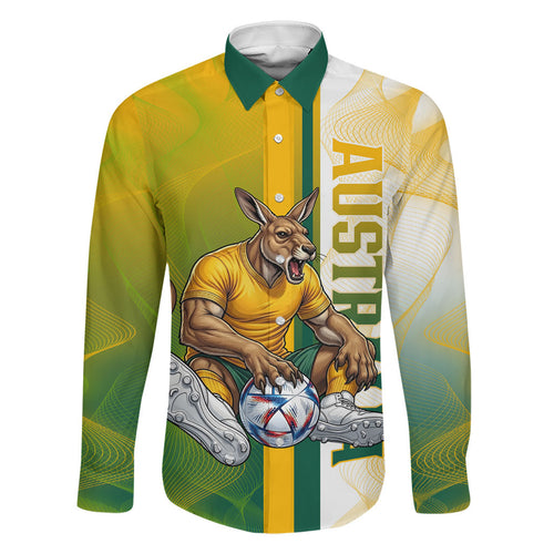 Personalized Australia Soccer Kangaroo Family Matching Summer Maxi Dress and Hawaiian Shirt World Football Mascot Green Gold Abstract Wave