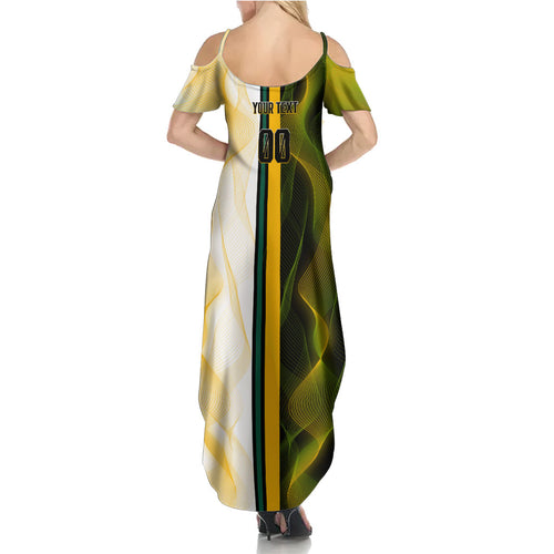 Personalized Australia Soccer Kangaroo Family Matching Summer Maxi Dress and Hawaiian Shirt World Football Mascot Green Gold Abstract Wave