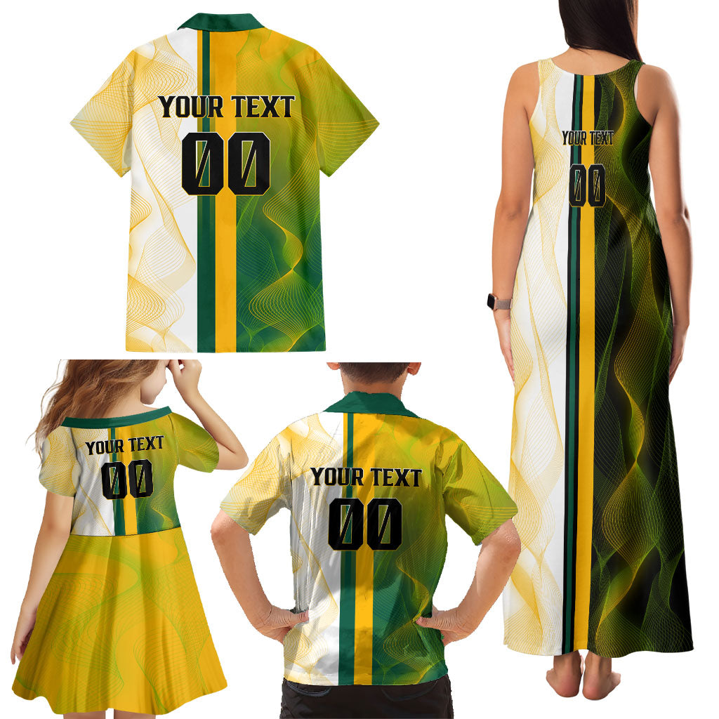 Personalized Australia Soccer Kangaroo Family Matching Tank Maxi Dress and Hawaiian Shirt World Football Mascot Green Gold Abstract Wave