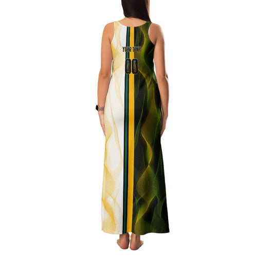 Personalized Australia Soccer Kangaroo Family Matching Tank Maxi Dress and Hawaiian Shirt World Football Mascot Green Gold Abstract Wave