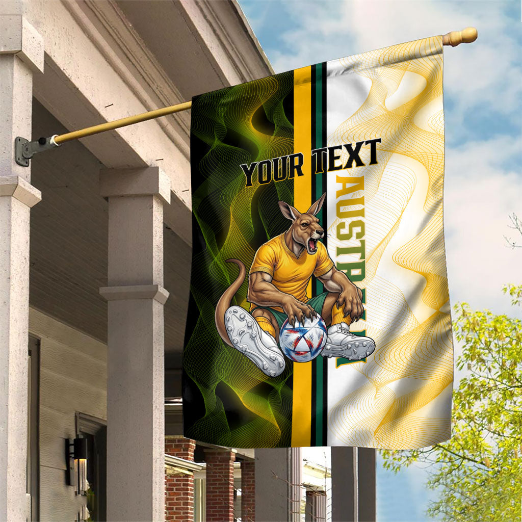 Personalized Australia Soccer Kangaroo Garden Flag World Football Mascot Green Gold Abstract Wave