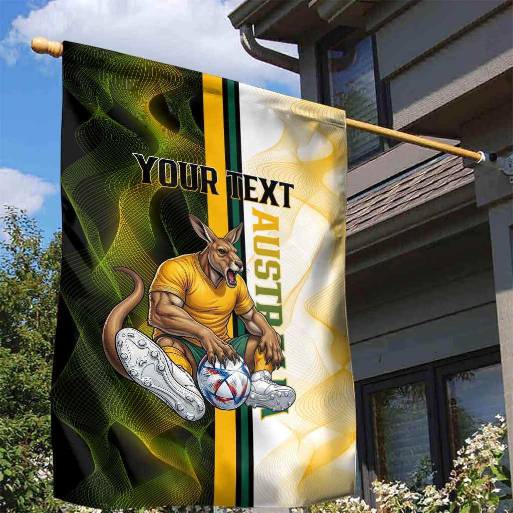 Personalized Australia Soccer Kangaroo Garden Flag World Football Mascot Green Gold Abstract Wave