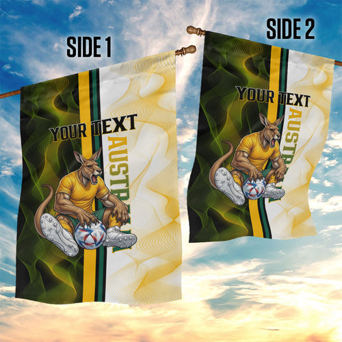 Personalized Australia Soccer Kangaroo Garden Flag World Football Mascot Green Gold Abstract Wave