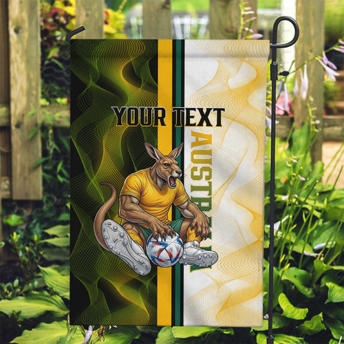 Personalized Australia Soccer Kangaroo Garden Flag World Football Mascot Green Gold Abstract Wave