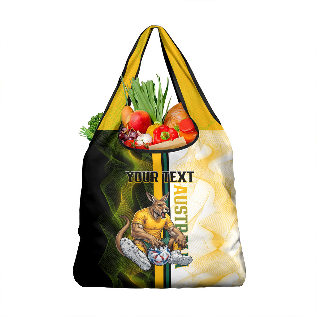 Personalized Australia Soccer Kangaroo Grocery Bag World Football Mascot Green Gold Abstract Wave