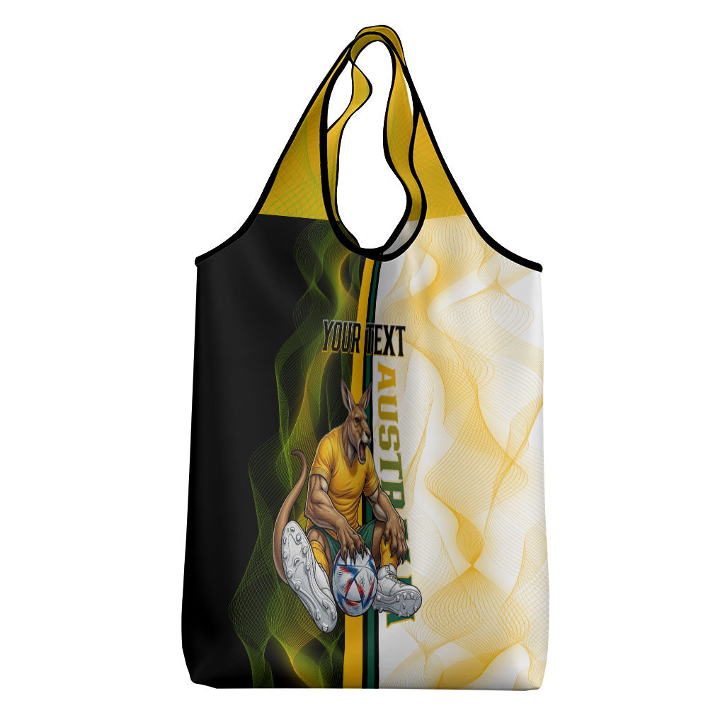Personalized Australia Soccer Kangaroo Grocery Bag World Football Mascot Green Gold Abstract Wave
