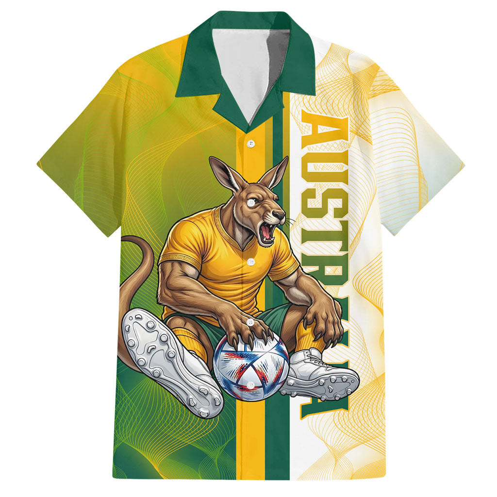 Personalized Australia Soccer Kangaroo Hawaiian Shirt World Football Mascot Green Gold Abstract Wave